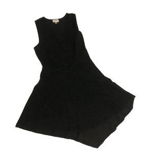 DKNY CREPE ASYMMETRICAL V-NECK BLACK FLARE DRESS